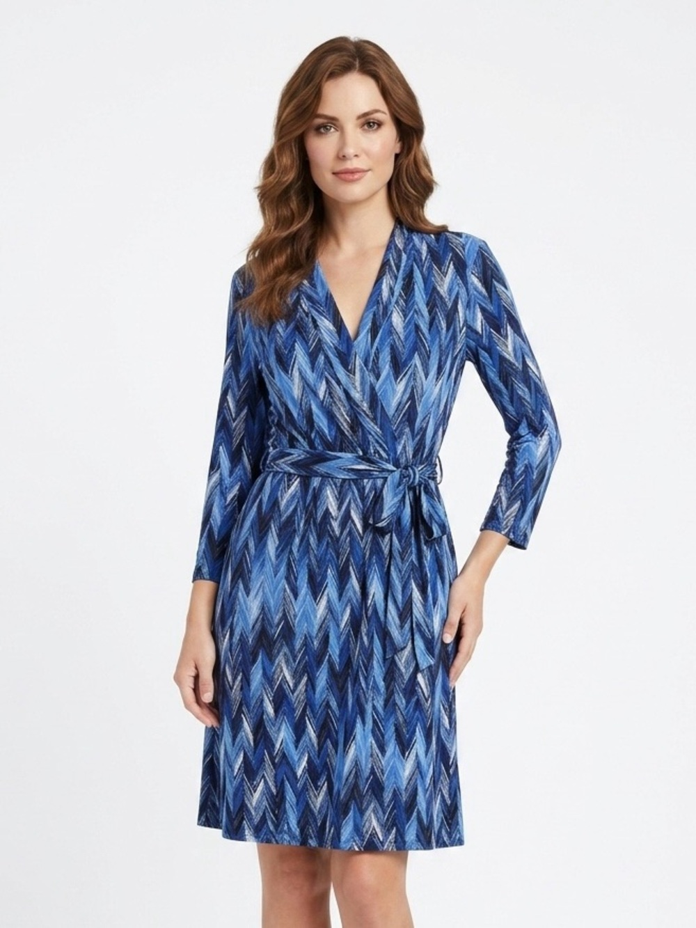 Liz Claiborne Blue Chevron Midi Wrap Dress